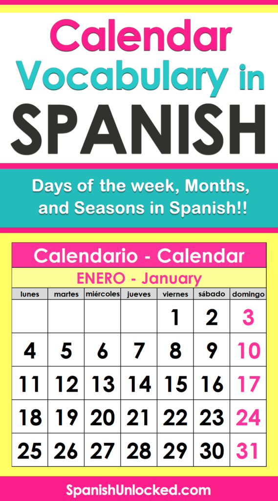 calendar in spanish vocabulary